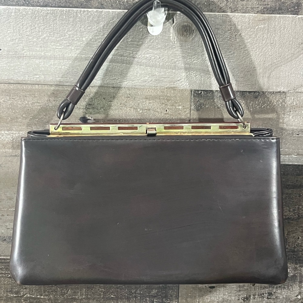 Vintage Dova Brown Faux Leather Clasp Handbag